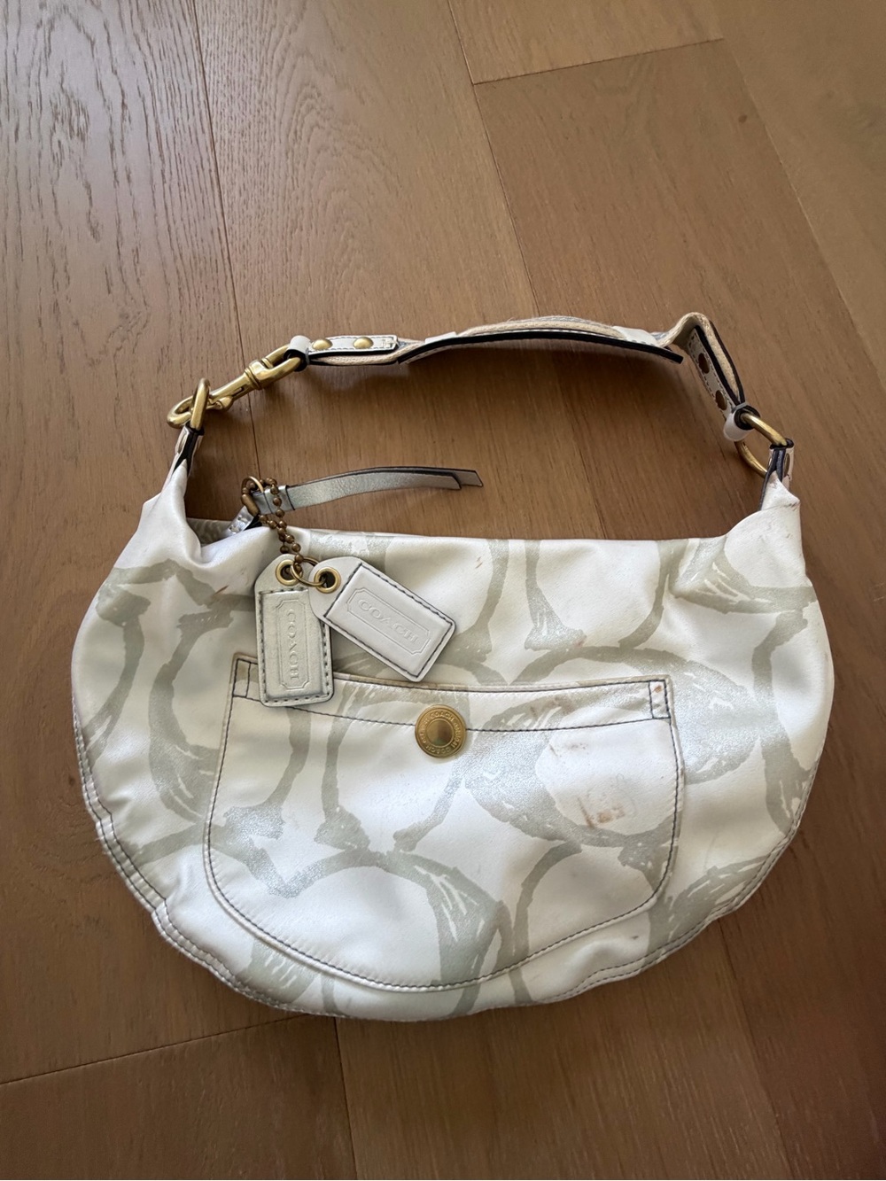 Coach Cream & Light Gray Signature Hobo Shoulder Bag